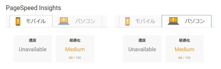 ワードプレスの速度改善前のPageSpeed Insights計測結果